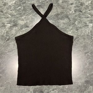 Anthropologie Top T.LA Ribbed Halter Tank Black Size XL NWT Stretchy Cotton